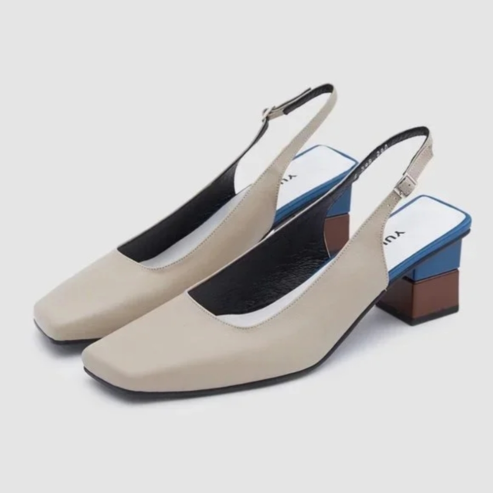 Yuul yie square toe slingbacks Lego block heels sz 8.5